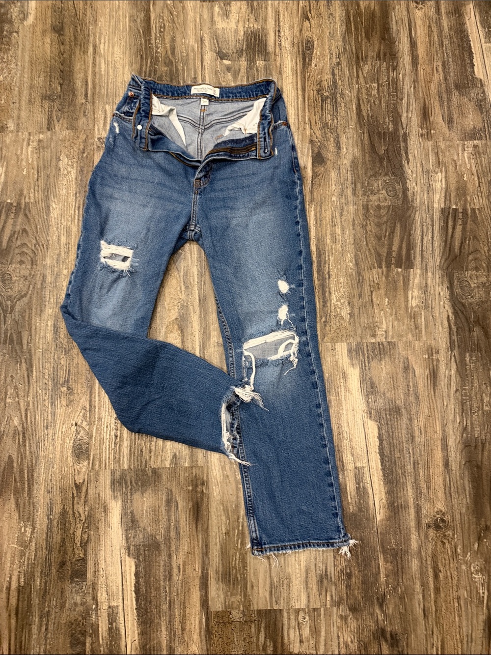 Abercrombie & Fitch Distressed Blue Straight-Leg Jeans
